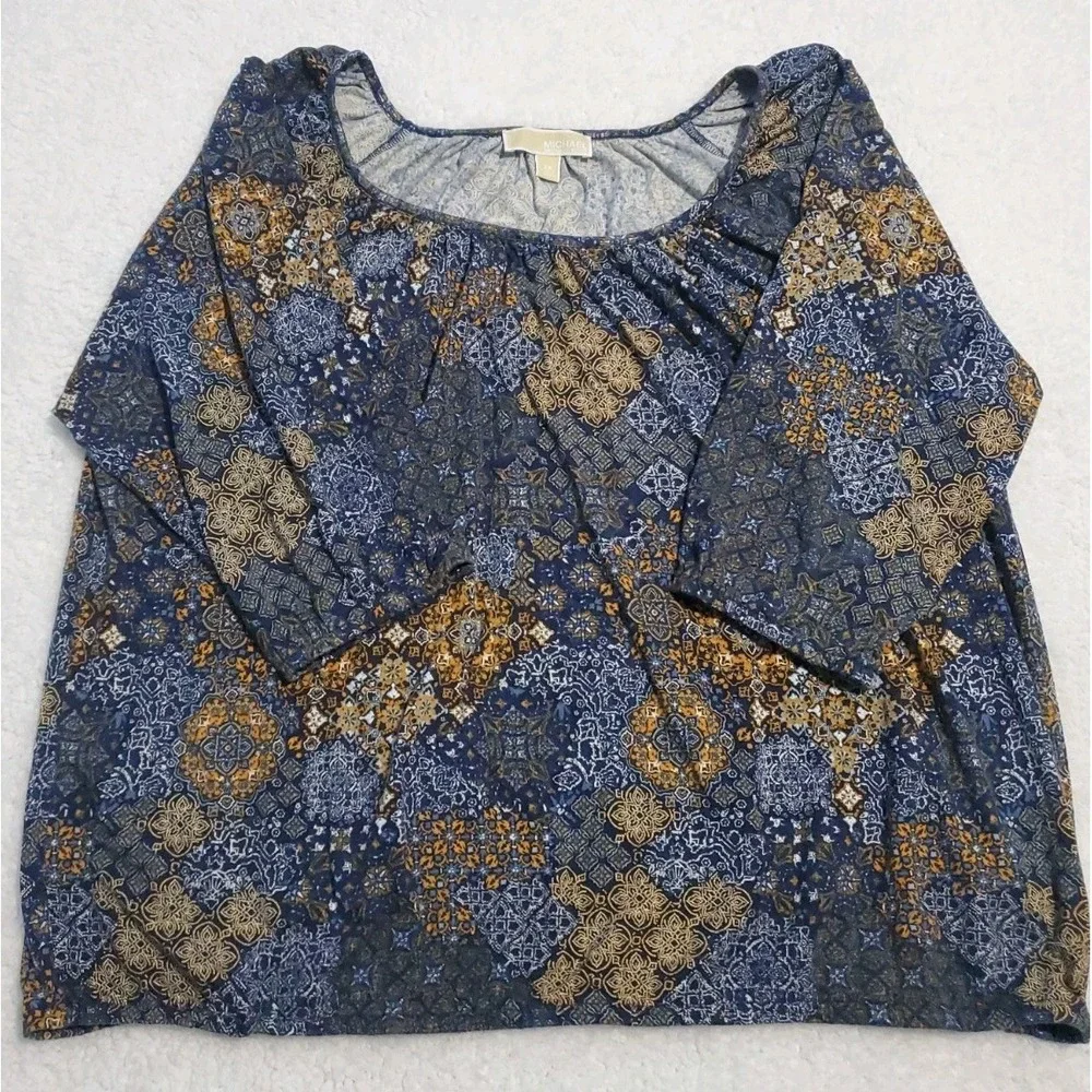 Michael Michael Kors Boho Paisley Patchwork 3/4 Sleeve Top Sz 2X